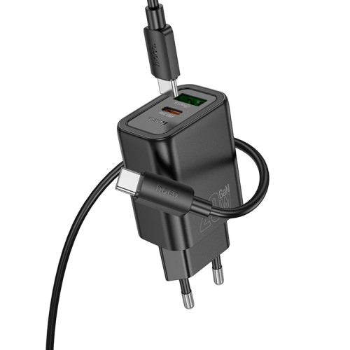 Адаптер мережевий HOCO Gentle charger N61 (Type-C to Type-C set) |1USB/1Type-C, 20W/3A, PD/QC| white