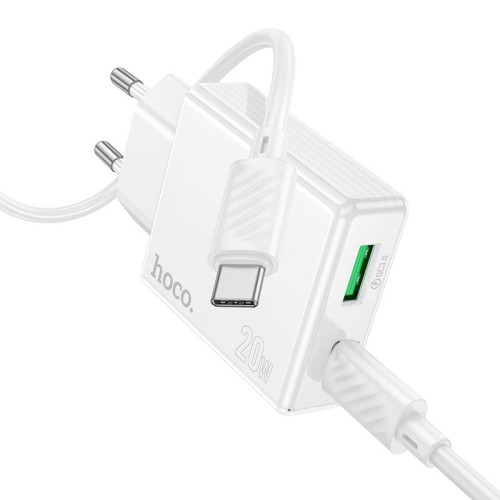 Адаптер мережевий HOCO Direct charger C142A (Type-C to Type-C set) |1USB/1Type-C, 20W/3A, PD/QC| white