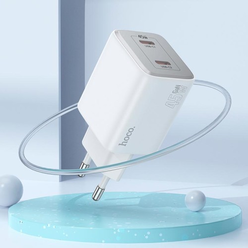 Адаптер мережевий Hoco Elogiado dual-port charger N42 (Type-C to Type-C Set) |2Type-C, 45W/3A, PD/QC| white