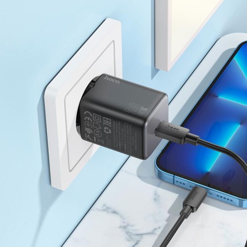 Адаптер мережевий Hoco Mighty single port charger N40 |1Type-C, 20W/3A, PD/QC| black