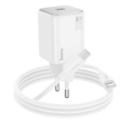 Адаптер мережевий Hoco Mighty single port charger N40 (Type-C to Type-C set) |1Type-C, 20W/3A, PD/QC| white