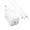 Адаптер мережевий Hoco Mighty single port charger N40 (Type-C to Lightning set) |1Type-C, 20W/3A, PD/QC| white