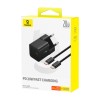 Адаптер мережевий Baseus GaN5 Fast Charger (mini) |1Type-C, 20W/3A, PD/QC| (With C to C 100W 1m cable) black