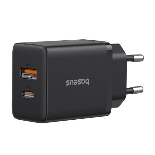 Адаптер мережевий Baseus Cube Fast Charger |1USB/1Type-C, 30W/3A, PD/QC| black