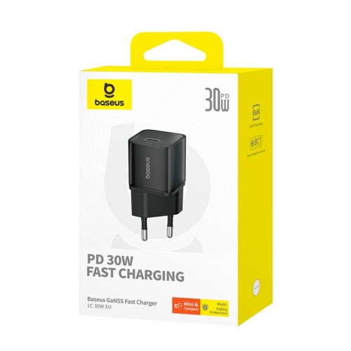 Адаптер мережевий Baseus GaN5S Fast Charger |1Type-C, 30W/3A, PD/QC| black