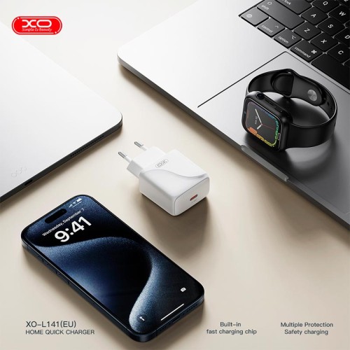 Адаптер мережевий XO Single USB-C Fast Charger L141 |20W/3A, PD/QC| white