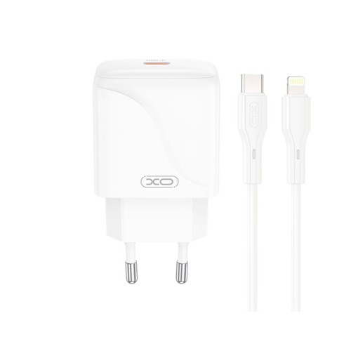 Адаптер мережевий XO Type-C to Lightning Cable Single USB-C Fast Charger L141 |20W/3A, PD/QC| white