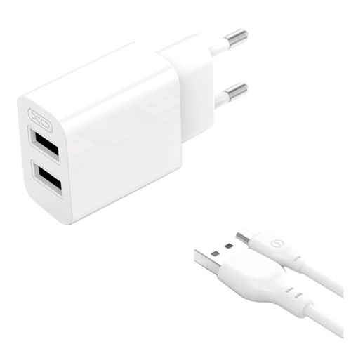Адаптер мережевий XO Micro USB Cable Dual USB Charger L109 |2USB, 2.4A| white
