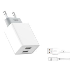 Адаптер мережевий XO Lightning Cable Dual USB charger L65 |2USB, 2.4A| white