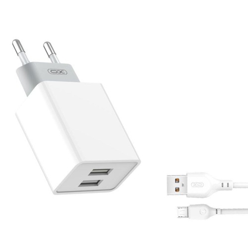 Адаптер мережевий XO Micro USB Cable Dual USB charger L65 |2USB, 2.4A| white
