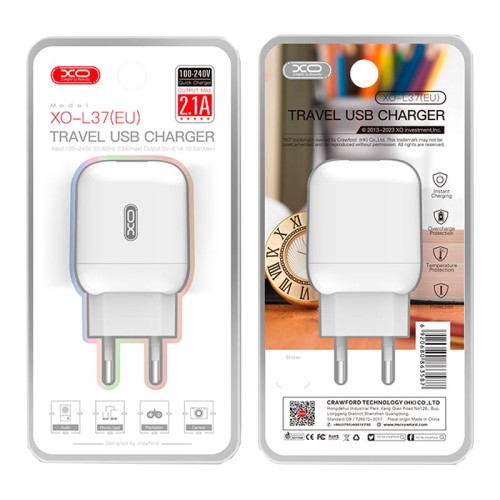 Адаптер мережевий XO charger L37 |1USB, 2.1A| white