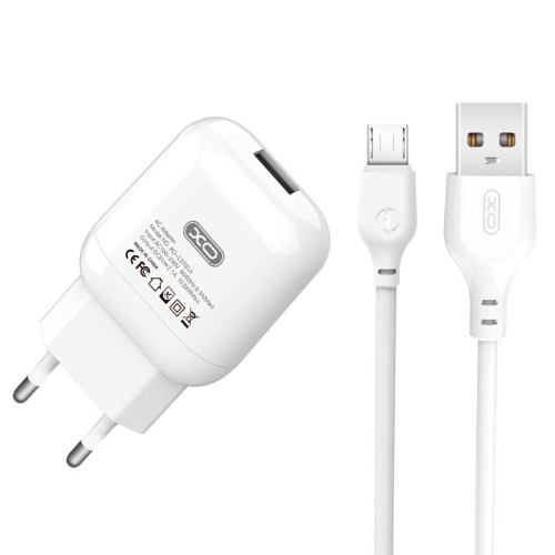Адаптер мережевий XO Micro USB Cable charger L37 |1USB, 2.1A| white