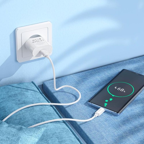 Адаптер мережевий HOCO Type-C to Type-C Fighter single port charger set C109A |1Type-C, 3A/20W, PD/QC| white