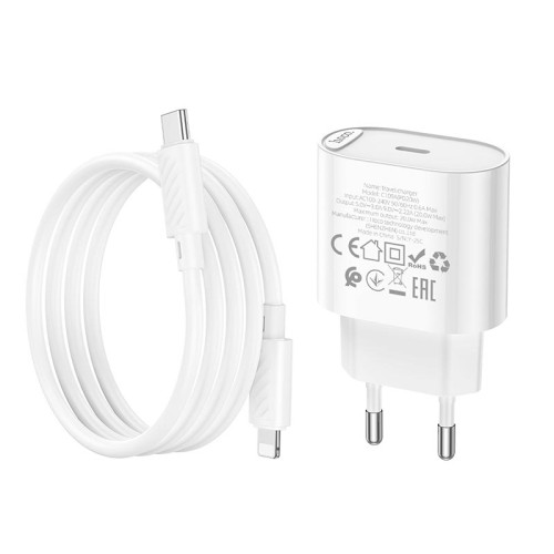 Адаптер мережевий HOCO Type-C to Lightning Fighter single port charger set C109A |1Type-C, 3A/20W, PD/QC| white