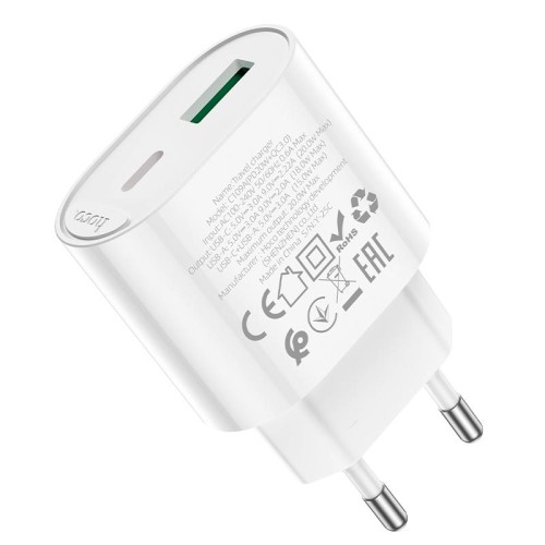 Адаптер мережевий HOCO Fighter charger C109A |1Type-C/1USB, 3A/20W, PD/QC| white