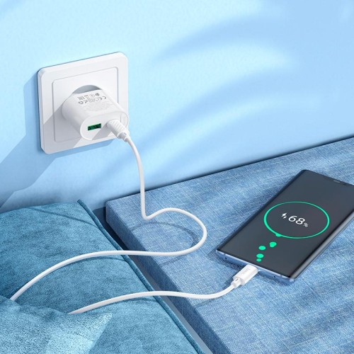 Адаптер мережевий HOCO Fighter charger C109A |1Type-C/1USB, 3A/20W, PD/QC| white