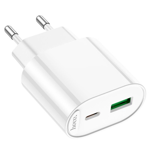Адаптер мережевий HOCO Fighter charger C109A |1Type-C/1USB, 3A/20W, PD/QC| white