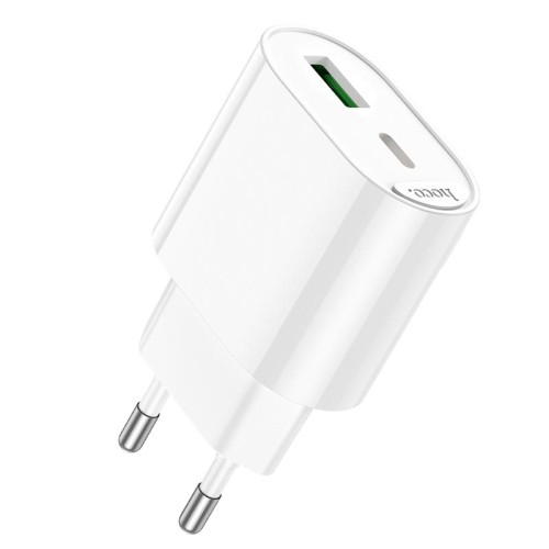 Адаптер мережевий HOCO Fighter charger C109A |1Type-C/1USB, 3A/20W, PD/QC| white