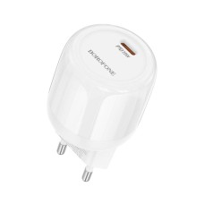 Адаптер мережевий Borofone Lustrous single port charger BA92A |1Type-C, 3A/20W, PD/QC| white