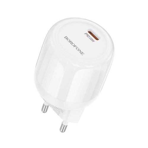 Адаптер мережевий Borofone Lustrous single port charger BA92A |1Type-C, 3A/20W, PD/QC| white
