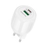 Адаптер мережевий Borofone Lustrous charger BA93A |1USB/1Type-C, 20W/3A, PD/QC| white