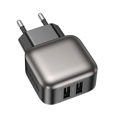 Адаптер мережевий Borofone Absolute dual-port charger BAS51A |2USB, 12W/2.4A| black