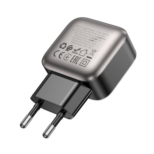 Адаптер мережевий Borofone Absolute dual-port charger BAS51A |2USB, 12W/2.4A| black