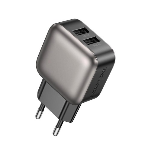 Адаптер мережевий Borofone Absolute dual-port charger BAS51A |2USB, 12W/2.4A| black
