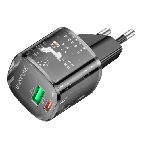 Адаптер мережевий Borofone Sunlight charger BN17 |1USB/1Type-C, 20W/3A, PD/QC| black