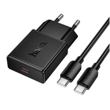 Адаптер мережевий HOCO C to C cable Speed single-port PD ultra-thin charger set N74 |1Type-C, 25W/3A, PD/QC| black