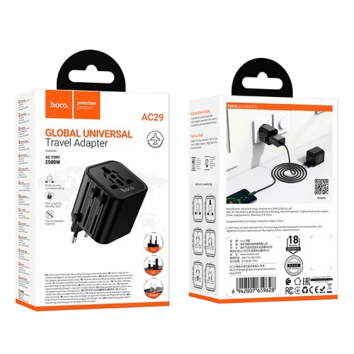 Перехідник для розеток HOCO Changer global universal conversion plug AC29 black