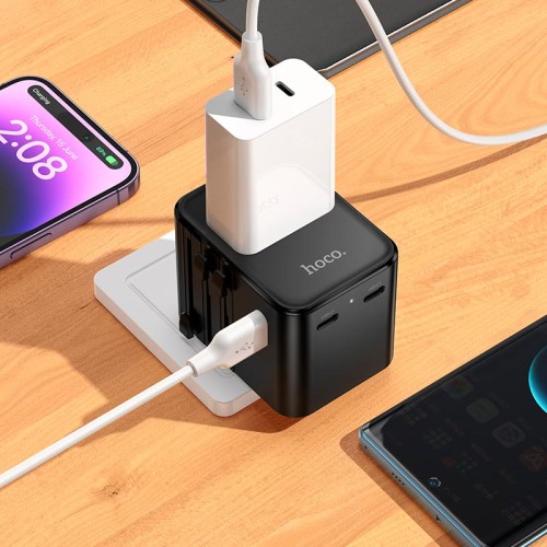 Адаптер мережевий HOCO Changer 4-port universal charger AC30 |2USB/2Type-C, 17W Max| black
