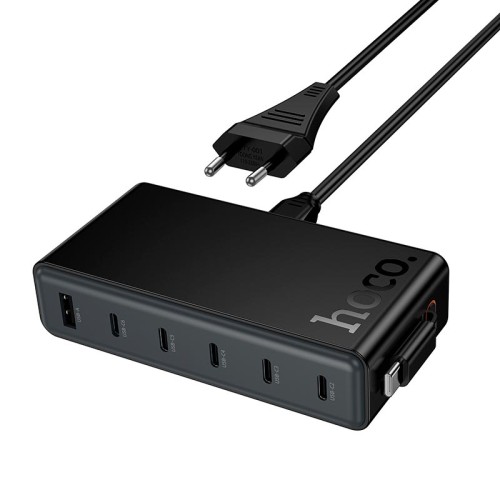 Адаптер мережевий HOCO Modern PD desktop charger with telescopic cable C151A |1USB/6Type-C, 50W/3A, PD/QC| black