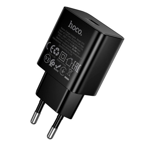Адаптер мережевий HOCO Star single port PD charger N76 |25W/3A, PD/QC, GaN| black