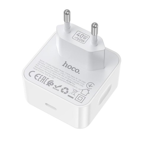 Адаптер мережевий HOCO Speed single port PD charger C161A |1Type-C, 40W/3A, PD/QC| white