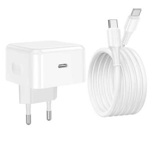 Адаптер мережевий HOCO C to C cable Speed single port PD charger set C161A |1Type-C, 40W/3A, PD/QC| white