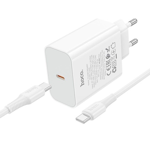 Адаптер мережевий HOCO C to C cable Source single port PD charger set C162A |1Type-C, 40W/3A, PD/QC| white