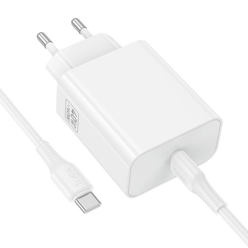 Адаптер мережевий HOCO C to C cable Source single port PD charger set C162A |1Type-C, 40W/3A, PD/QC| white