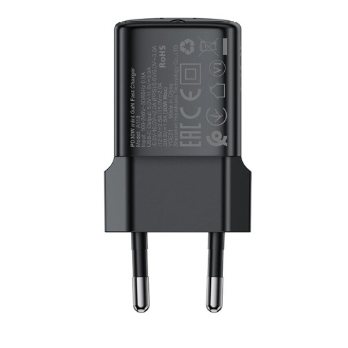 Адаптер мережевий ACEFAST PD mini GaN USB-C fast charger A118 |1USB-C, 30W/3A| black