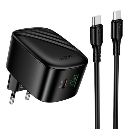 Адаптер мережевий C to C cable HOCO folding charger set CS101A |1USB/1Type-C, 20W/3A, PD/QC| black