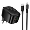 Адаптер мережевий C to C cable HOCO folding charger set CS101A |1USB/1Type-C, 20W/3A, PD/QC| black