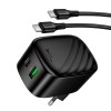Адаптер мережевий C to C cable HOCO folding charger set CS101A |1USB/1Type-C, 20W/3A, PD/QC| black