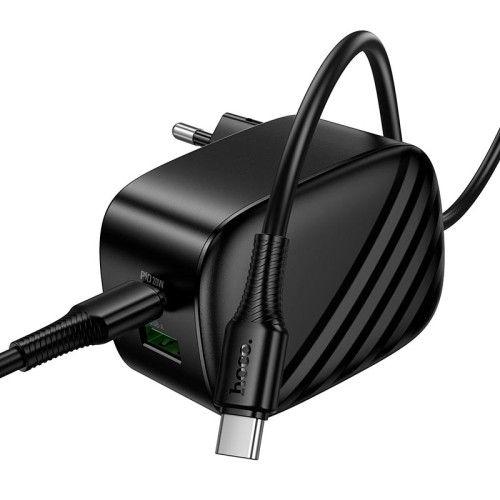 Адаптер мережевий C to C cable HOCO folding charger set CS101A |1USB/1Type-C, 20W/3A, PD/QC| black