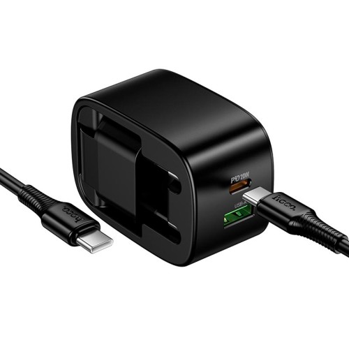 Адаптер мережевий C to C cable HOCO folding charger set CS101A |1USB/1Type-C, 20W/3A, PD/QC| black