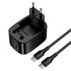 Адаптер мережевий C to C cable HOCO folding charger set CS101A |1USB/1Type-C, 20W/3A, PD/QC| black