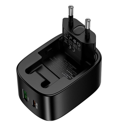Адаптер мережевий HOCO folding charger CS102A|1USB/1Type-C, 30W/3A, PD/QC| black
