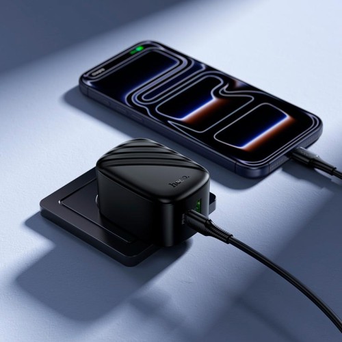 Адаптер мережевий HOCO folding charger CS102A|1USB/1Type-C, 30W/3A, PD/QC| black