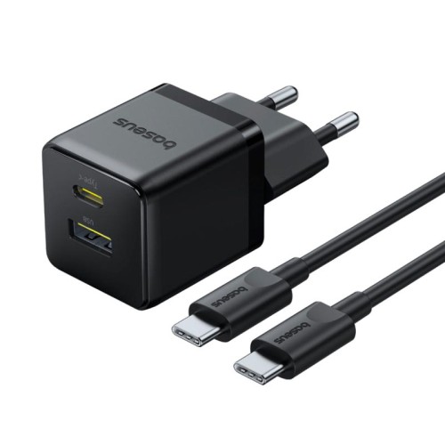 Адаптер мережевий BASEUS C to C cable Palm Fast Charger set |1USB/1Type-C, 30W/3A, PD/QC| black