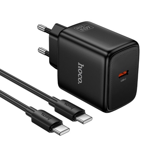 Адаптер мережевий HOCO C to C cable Profit single port PD charger set N83 |1Type-C, 40W/3A, PD/QC| black