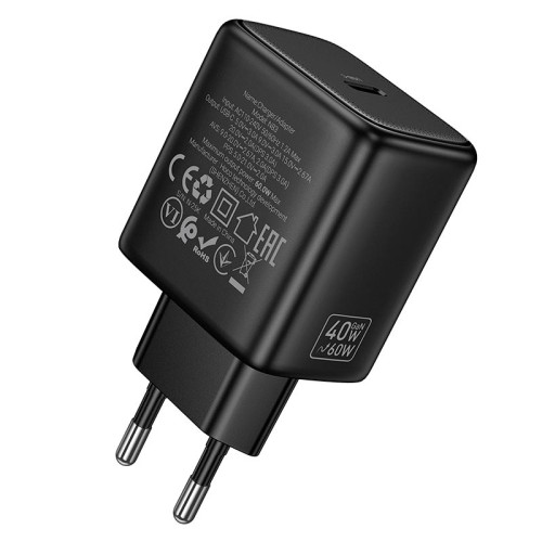 Адаптер мережевий HOCO Profit single port PD charger N83 |1Type-C, 40W/3A, PD/QC| black